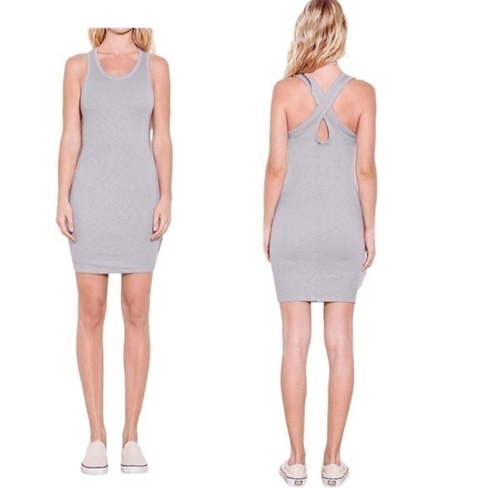 SUNDRY Crossback Tank Dress Gray Stone Medium